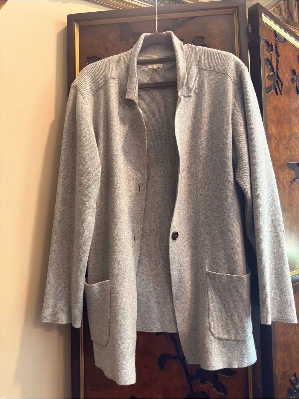 Light Gray Open-Front Knit Jacket - Picture 3 of 16